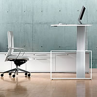 Schreibtisch iMove: h&ouml;henverstellbar von Tisch- auf Stehpulth&ouml;he. Minimalistisches Design mit exzellenter Verstelltechnik.