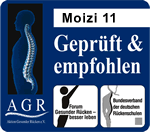 Moizi 11: Gepr&uuml;ft und empfohlen vom Forum: Gesunder R&uuml;cken - besser leben e.V. und dem Bundesverband der deutschen R&uuml;ckenschulen (BdR) e.V. Weitere Infos bei: AGR e.V., Pf. 103, 27443 Selsingen, Tel. 04284/92 69 990, www.agr-ev.de