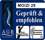 Moizi 29: Gepr&uuml;ft und empfohlen vom Forum: Gesunder R&uuml;cken - besser leben e.V. und dem Bundesverband der deutschen R&uuml;ckenschulen (BdR) e.V. Weitere Infos bei: AGR e.V., Pf. 103, 27443 Selsingen, Tel. 04284/92 69 990, www.agr-ev.de