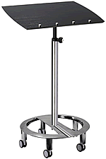 Stehpult Drive von Officeplus mit hochglanz poliertem Gestell und Pultplatte in Esche schwarz Dekor.