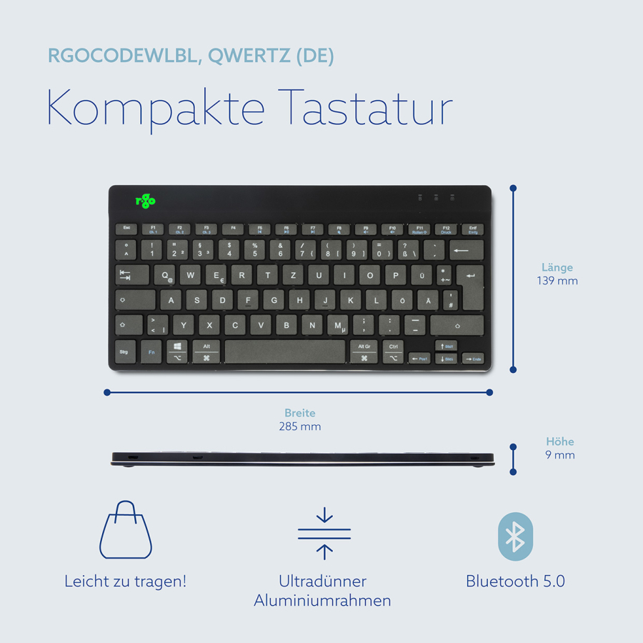 Compact Tastatur von R-Go mit Maßen