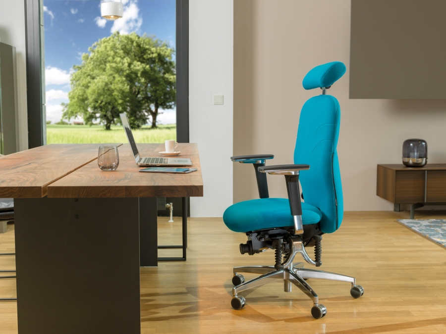 B&uuml;rostuhl Bioswing 460 iQ in t&uuml;rkisem Stoffbezug im Homeoffice