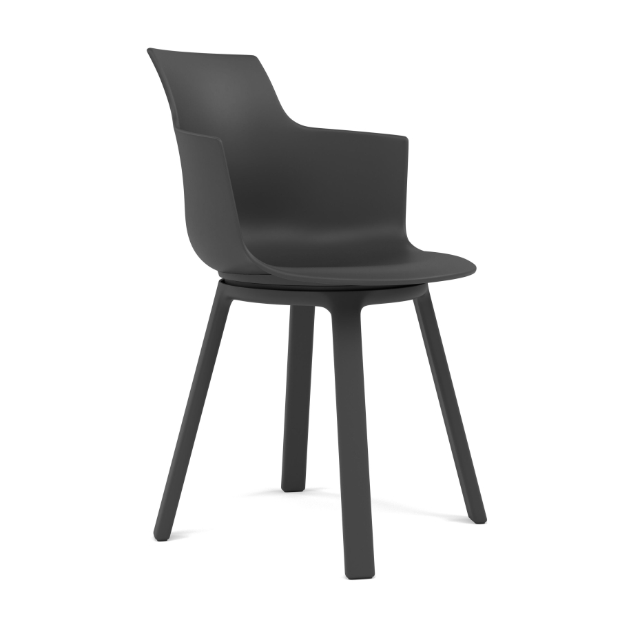 Stuhl Varier Social, Ausführung mit vier Füßen und drehbarem Sitz in schwarzem Kunststoff.