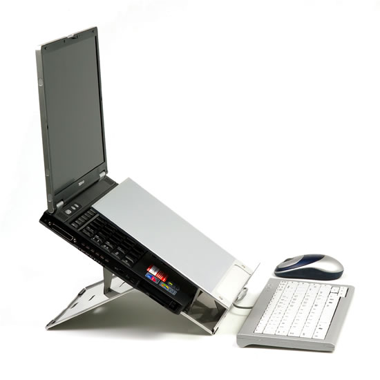 Laptophalter Ergo Q 220: Mobiler Laptophalter aus Aluminium mit integriertem Dokumenthalter. (Tastatur und Maus sind nicht Teil des Lieferumfanges)