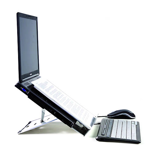 Laptophalter Ergo Q 260: Mobiler Design-Laptopständer aus Aluminium mit patentiertem Dokumenthalter. (Tastatur und Maus sind nicht Teil des Lieferumfanges)