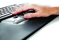 Bedienung der RollerMouse Red Plus RollerMouse Red Plus: Bedienung der Rollstange mit den Fingerspitzen