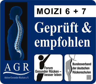 Geprüft und empfohlen vom Forum: Gesunder Rücken - besser leben e.V. und dem Bundesverband der deutschen Rückenschulen (BdR) e.V. Weitere Infos bei: AGR e.V., Pf. 103, 27443 Selsingen, Tel. 04284/92 69 990, www.agr-ev.de  
 