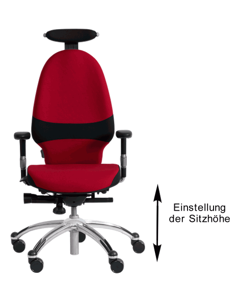 Bürostuhl: Einstellung der Sitzhöhe

Die Sitzhöhe ist dann richtig eingestellt, wenn Ihr Oberschenkel eine zum Knie hin abfallende Linie bildet, das Knie also tiefer als Ihre Hüfte liegt. Eine auf dem Oberschenkel liegende Murmel sollte in Richtung Knie rollen.

Foto: RH Chairs (Modell Extend), Bearbeitung: Stefan Risse, alle Rechte vorbehalten
